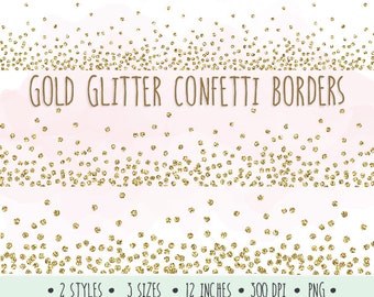 Gold Glitter Confetti Borders Clip Art. Glitter Borders and Frames. Mettalic Confetti Clipart for Wedding Invitations.
