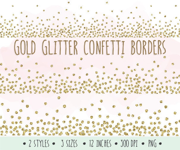 Gold Glitter Confetti Borders Clip Art. Glitter Borders and Frames.  Mettalic Confetti Clipart for Wedding Invitations. -  Sweden