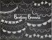 Chalkboard Bunting Banner Clip Art. Hand Drawn Birthday Bunting Banners. White Party Garland Clipart. Doodle Chalk Texture Birthday Flags. 