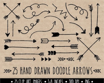 Hand Drawn Arrows Clipart. Black Doodle Arrows Clip Art. Line Art Tribal Arrow Images. Valentine's Day Arrows. Arrows Clip Art. (0002)