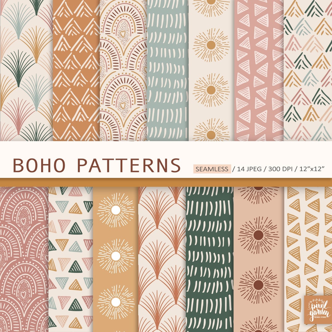 Abstract Boho Seamless Patterns. Hand-drawn Boho Digital Paper