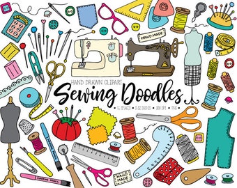 Doodle Sewing Clipart. Hand Drawn Dressmaking, Tailor's Clip Art. Crafts, Thread, Mannequin Clipart. Needle, Sewing Machine Illustrations