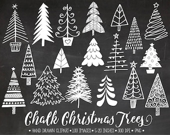 黒板のクリスマス ツリーのクリップ アート。手描きのチョークの