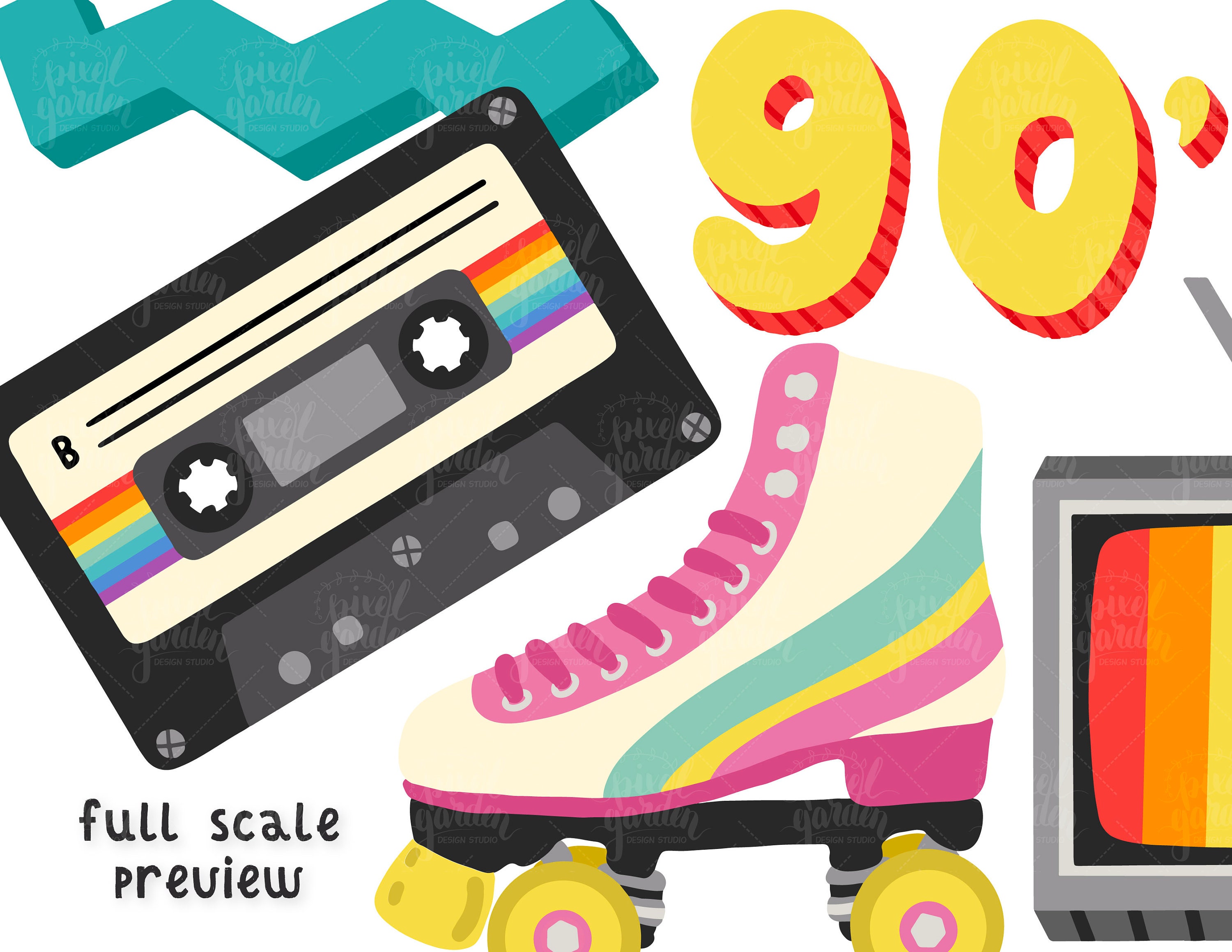 80s Clipart. Hand Drawn Eighties, Nineties Nostalgia Clip Art. 80s, 90s ...