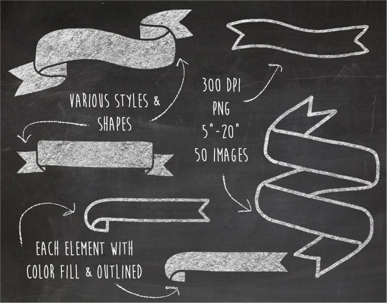 Chalkboard Banners Clip Art. Hand Drawn Ribbon Chalk Banners. Etsy
