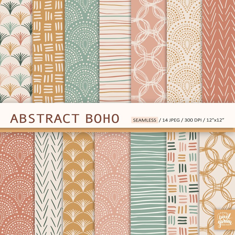 Boho Seamless Digital Paper. Cute Boho Scrapbook Paper. Rainbow Boho Backgrounds. Pastel Boho Patterns. Scandinavian Kids Seamless Patterns. image 1