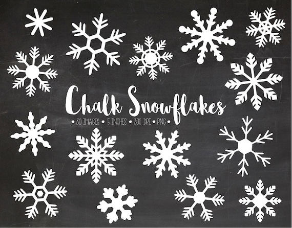 Chalk Snowflakes. Chalkboard Snowflake Clipart. Christmas