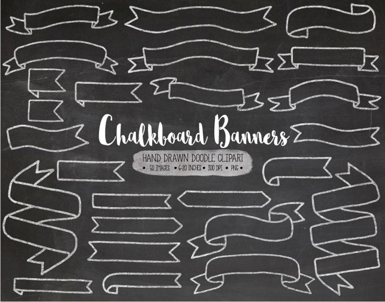 Chalkboard Banners Clip Art. Hand Drawn Ribbon Chalk Banners. Etsy