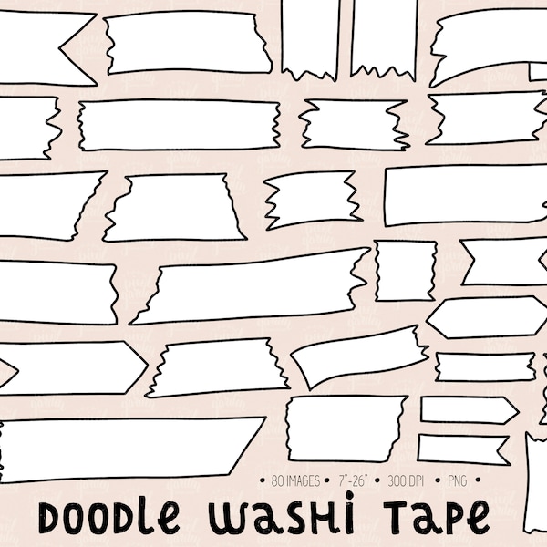 Nastro adesivo Washi clipart. ClipArt Washi disegnati a mano. Doodle Scotch Tape School Supply Scrapbooking illustrazioni. Nastro adesivo Washi digitale per journaling