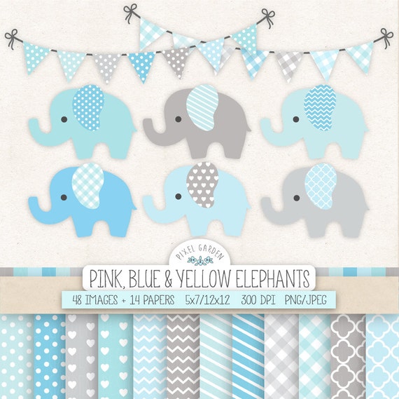 Elefante Azul Clip Art Para Infantiles Baby Shower Bebe Nino Etsy