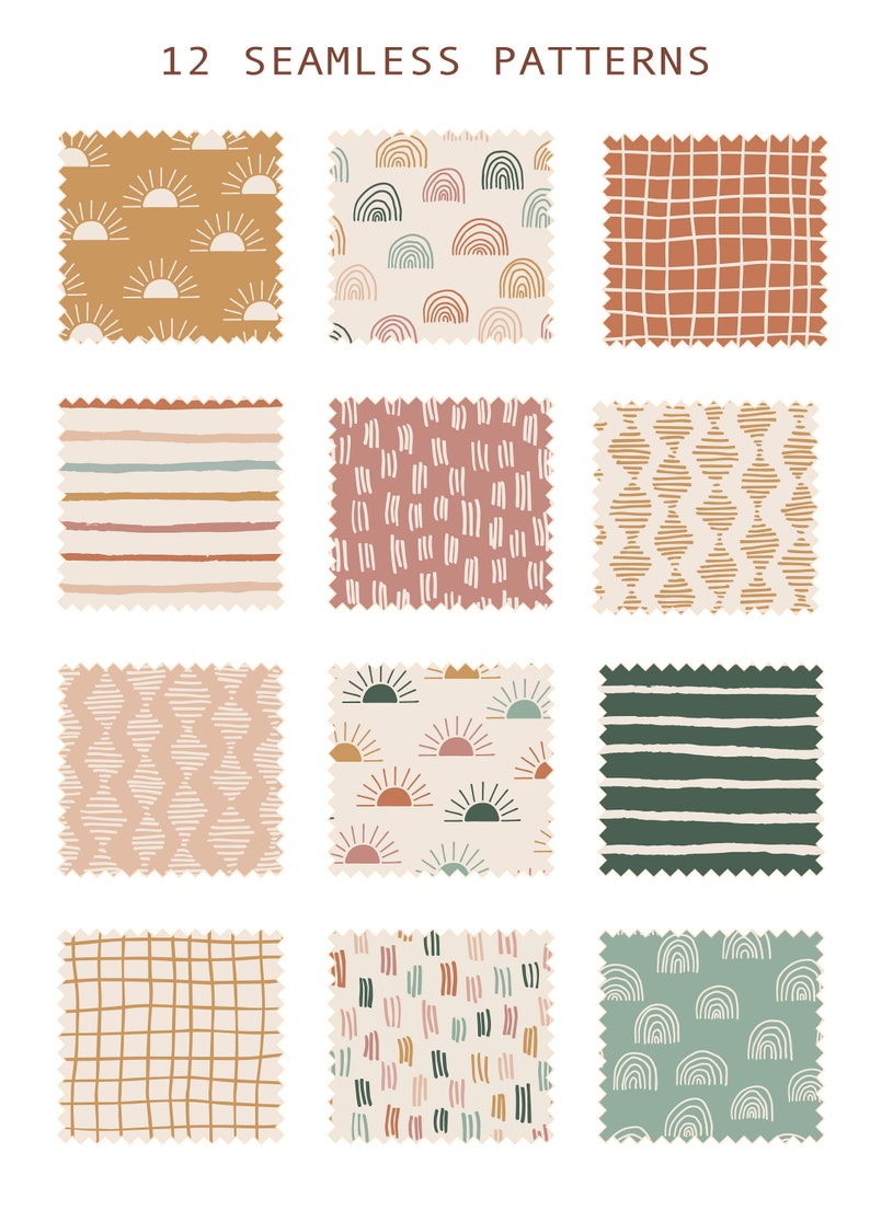 Boho Doodle Seamless Digital Paper. Geometric Boho Patterns. Hand-drawn ...