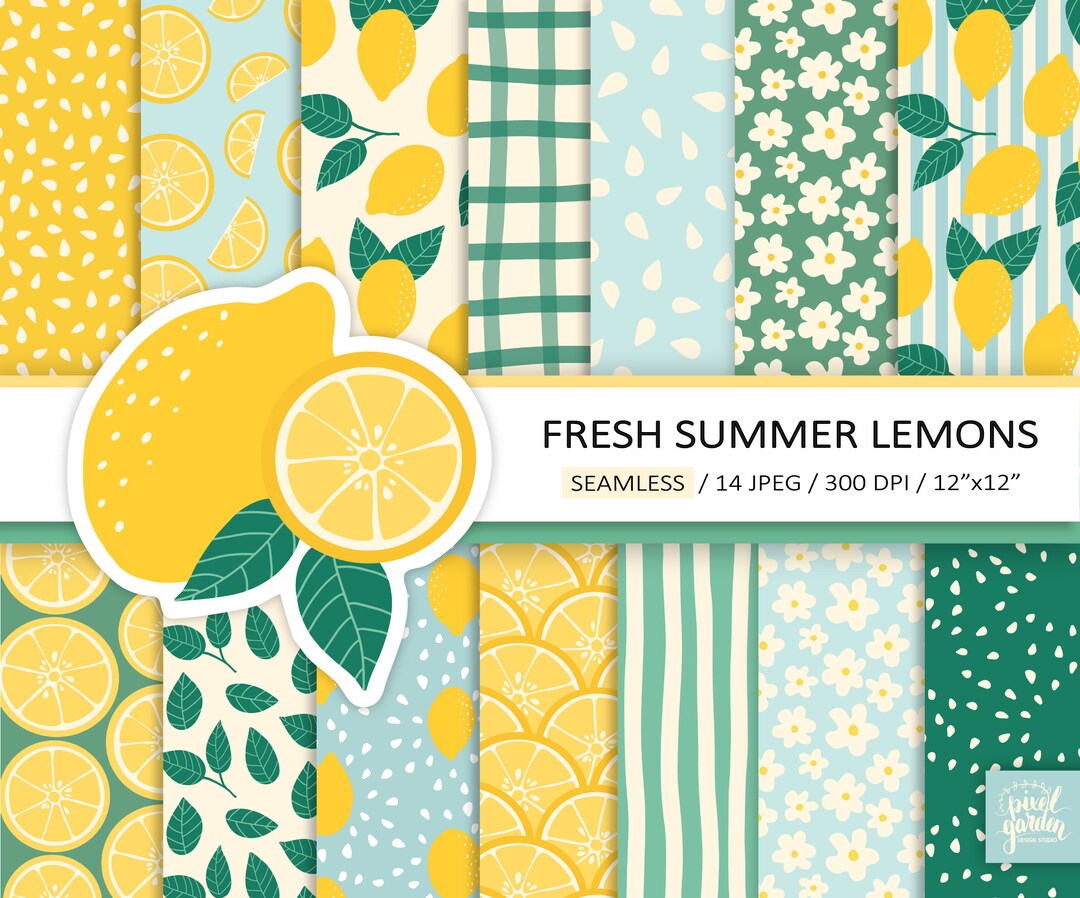 Summer Lemon Digital Paper. Seamless Lemon Pattern. Lemon and Leaves ...