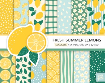 Summer Lemon Digital Paper. Seamless Lemon Pattern. Lemon and Leaves ...