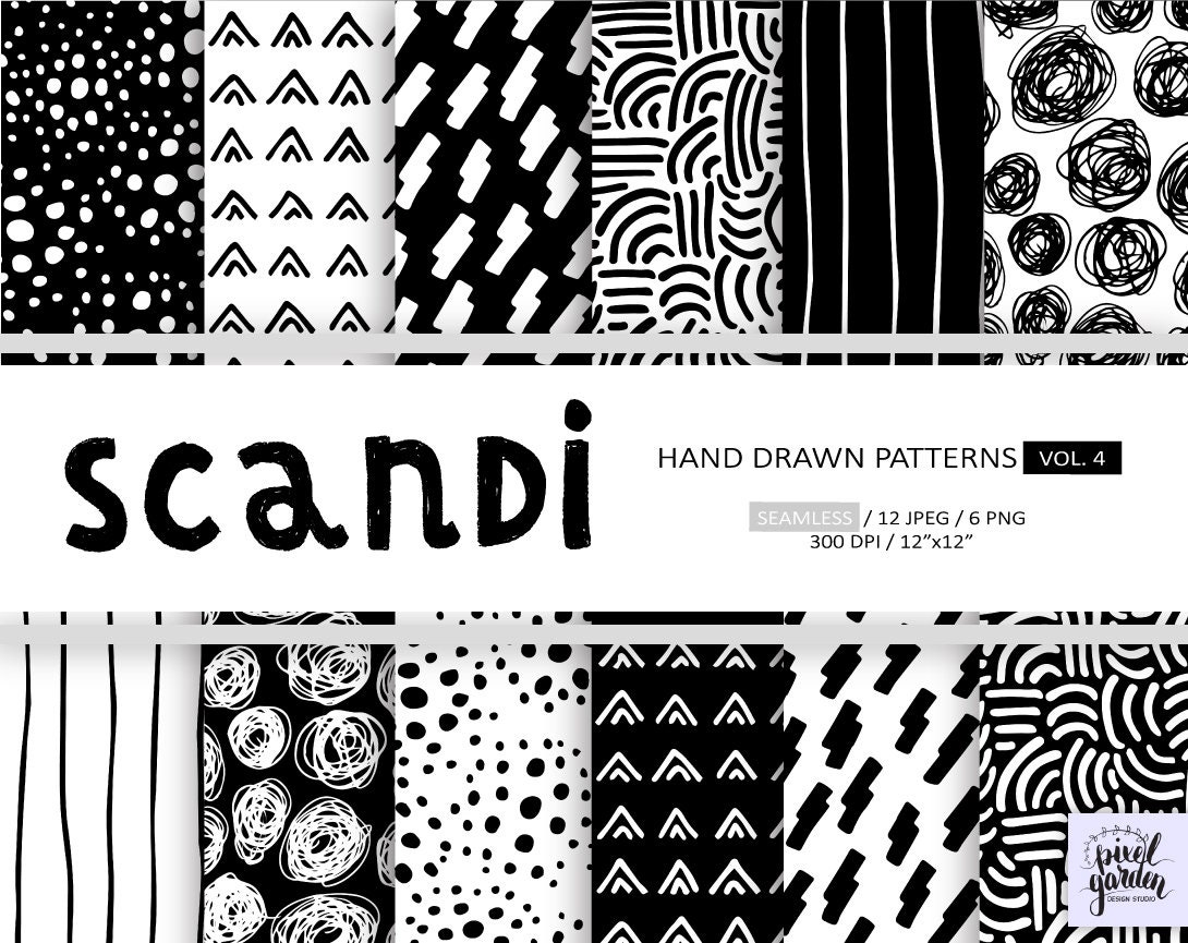 Nordic Digital Paper. Black, White Scandinavian Patterns. Hand Drawn  Geometric Background. Minimalist, Abstract Scandi Doodle Digital Paper -  Etsy Sweden