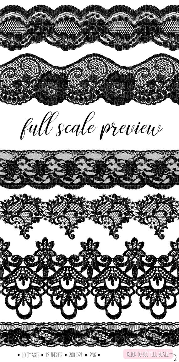 Black Lace Border Clip Art. Wedding Lace Clipart. Shabby, Rustic Lace  Overlays. Bridal Shower, Wedding Clipart. Vintage Black Seamless Lace.