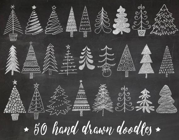 黒板のクリスマス ツリーのクリップ アート。手描きのチョークの