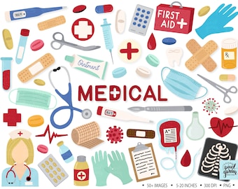 Medical Clipart. Hand Drawn Doctor, Medicine, Health Clip Art. Pandemic, Medical Mask, Band Aid, Healthcare Nurse, Hospital Illustration PNG