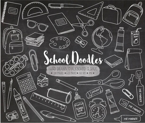 Chalkboard School Clipart. Hand Drawn Chalk Texture School Etsy