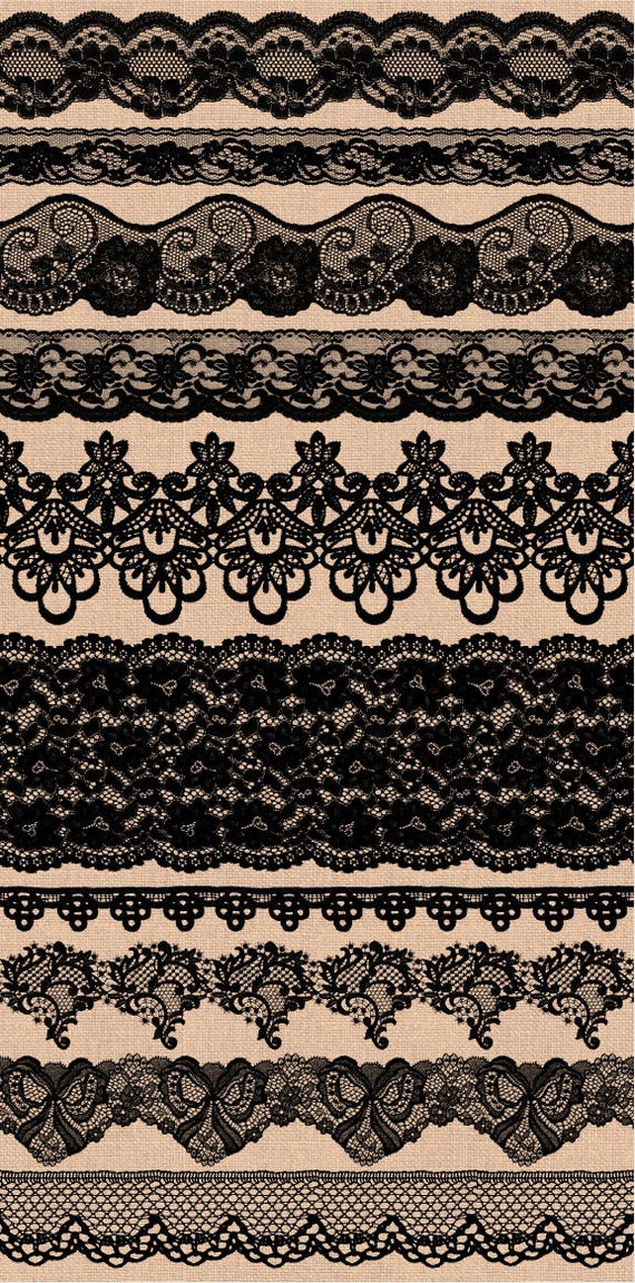 Black Lace Border Clip Art. Wedding Lace Clipart. Shabby, Rustic