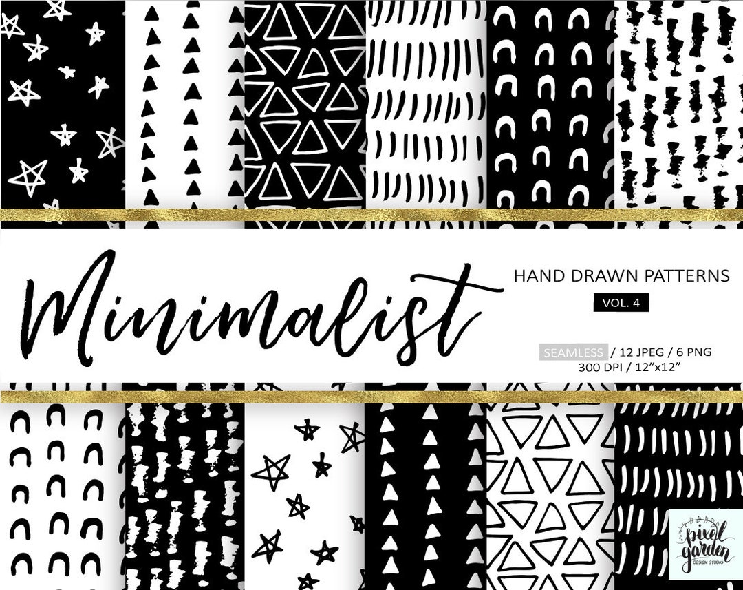 Minimal Doodle Digital Paper. Black White Geometric Pattern. Hand Drawn ...