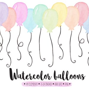 Watercolor Balloons Clip Art. Hand Painted Pastel Watercolor Balloon Clip Art. Birthday Balloon Illustration. Mint, Pink, Peach Watercolors.