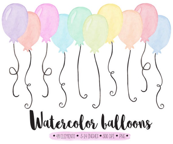 Watercolor Balloons Clip Art Hand Painted Pastel Watercolor Etsy