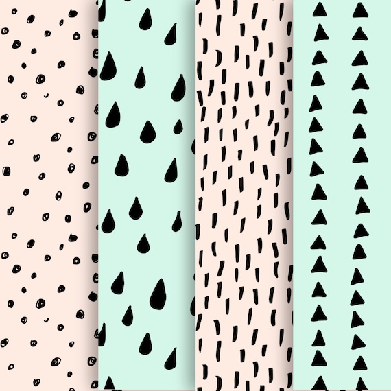 Handgezeichnete Mint Und Pink Doodle Digital Papiere Minze Etsy
