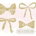 Gold Glitter Bows Clip Art. Gold Glitter Ribbons Clip Art. Hand Drawn