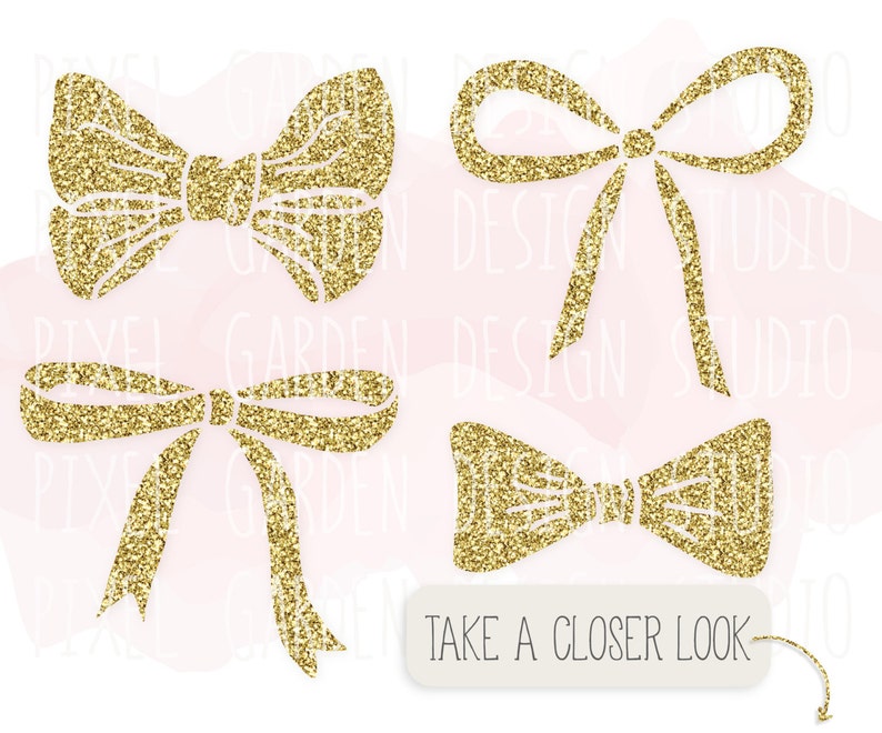 Gold Glitter Bows Clip Art. Gold Glitter Ribbons Clip Art. Etsy