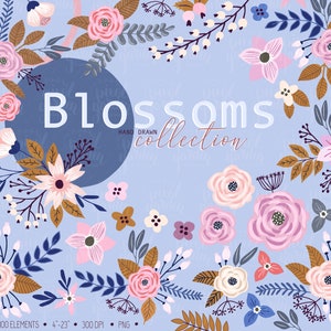 ClipArt floreali disegnati a mano. Illustrazioni botaniche disegnate a mano. Elementi di fiori di campo. Rosa pastello, boquet di fiori di lavanda, composizione floreale