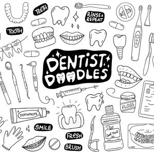 Black and White Hand Drawn Dentist Clip Art. Doodle Teeth, Smile Dental ...