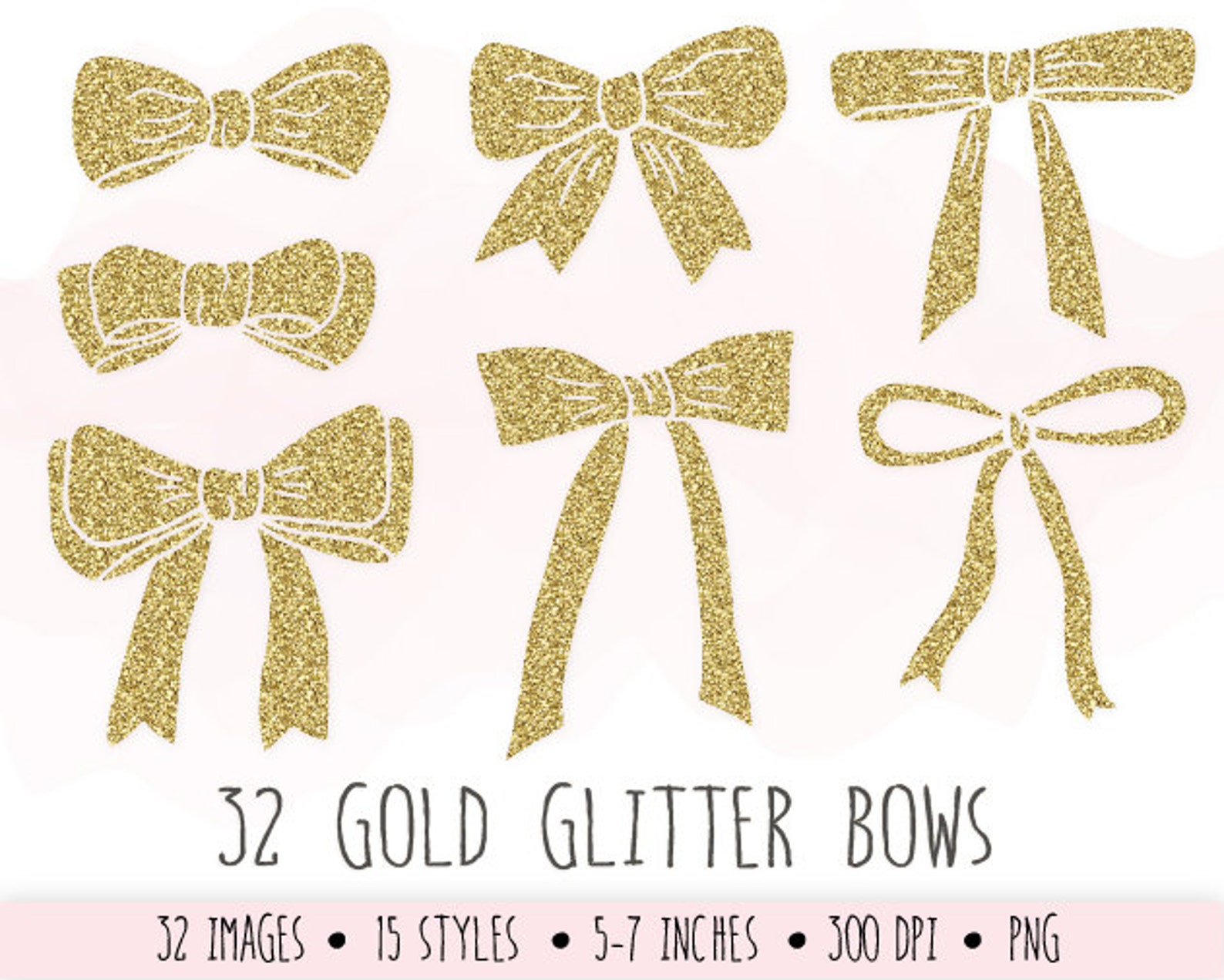 Gold Glitter Bows Clip Art. Gold Glitter Ribbons Clip Art. - Etsy