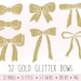 Gold Glitter Bows Clip Art. Gold Glitter Ribbons Clip Art. Hand Drawn