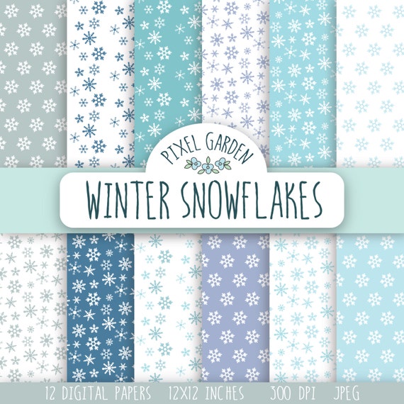 Snowflake Digital Paper. Winter Snow Scrapbook Paper. Snowflakes Digital  Printable. White, Blue Christmas, Snow, Snowflake Background. 