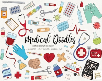 Imágenes Prediseñadas Médicas. Médico Dibujado A Mano, Medicina, Imágenes Prediseñadas De Salud. Pandemia, Máscara, Sanitizador, Doodle Healthcare, Enfermera, Ilustraciones Hospitalarias.