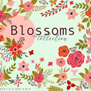 Imágenes prediseñadas de flores dibujadas a mano. Elementos de flores silvestres. Ilustraciones botánicas dibujadas a mano. Ramo de flores de color rosa pastel y durazno, arreglos florales