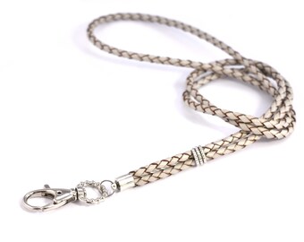 Leather lanyard - mother of pearl metallic