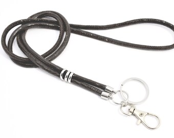 Lanyard keychain made of leather - lizard leather - stainless steel