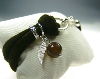 Edele lederen armband "BROWN vleugel" 925 zilver