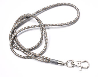 Leather lanyard - steel grey metallic