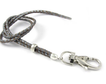 Leren lanyard - grijs metallic