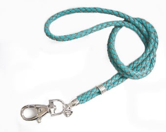 Lanyard leder - turquoise-natuur -