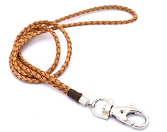 Lanyard keychain leather - natural brown -