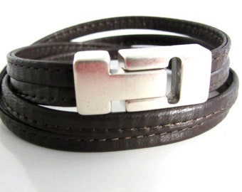 Men's leather bracelet brown or black zamak
