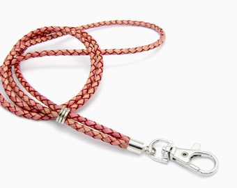 Lederen lanyard - antiek roze