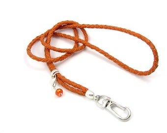 Keychain leather-orange-crystal