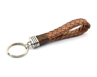 Lanyard key ring leather hazelnut brown