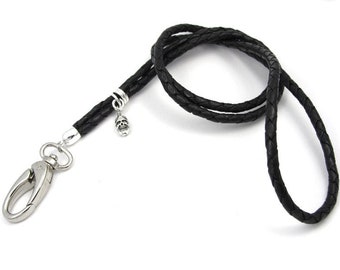 Lanyard leer - SKULL - zwart