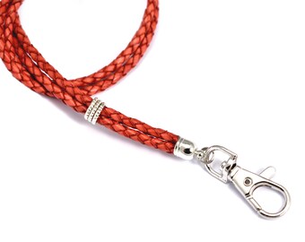Lanyard keychain made of leather - red