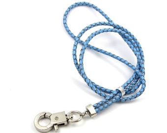 Lederen lanyard - LICHTBLAUW